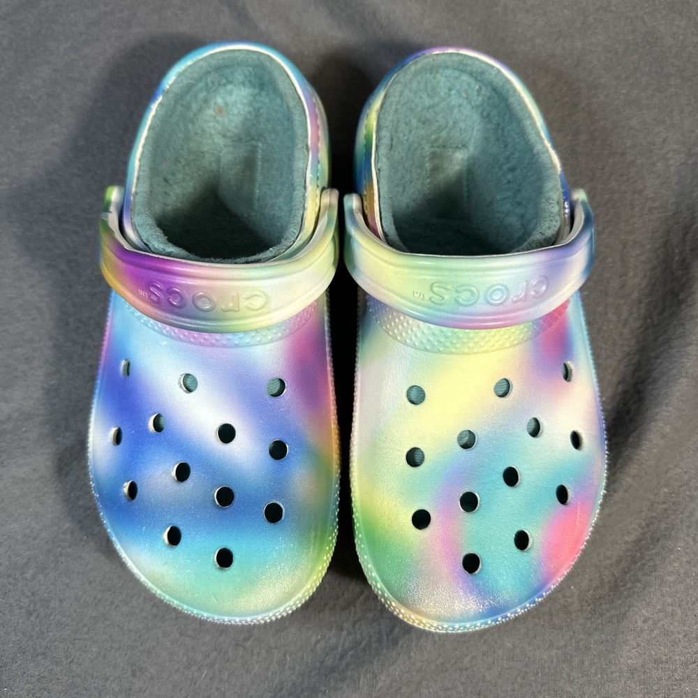 Crocs Classic Lined Clog M4 W6 Rainbow Ombre Fuzzy Cozy Slip On Shoes Multicolor - Picture 3 of 16